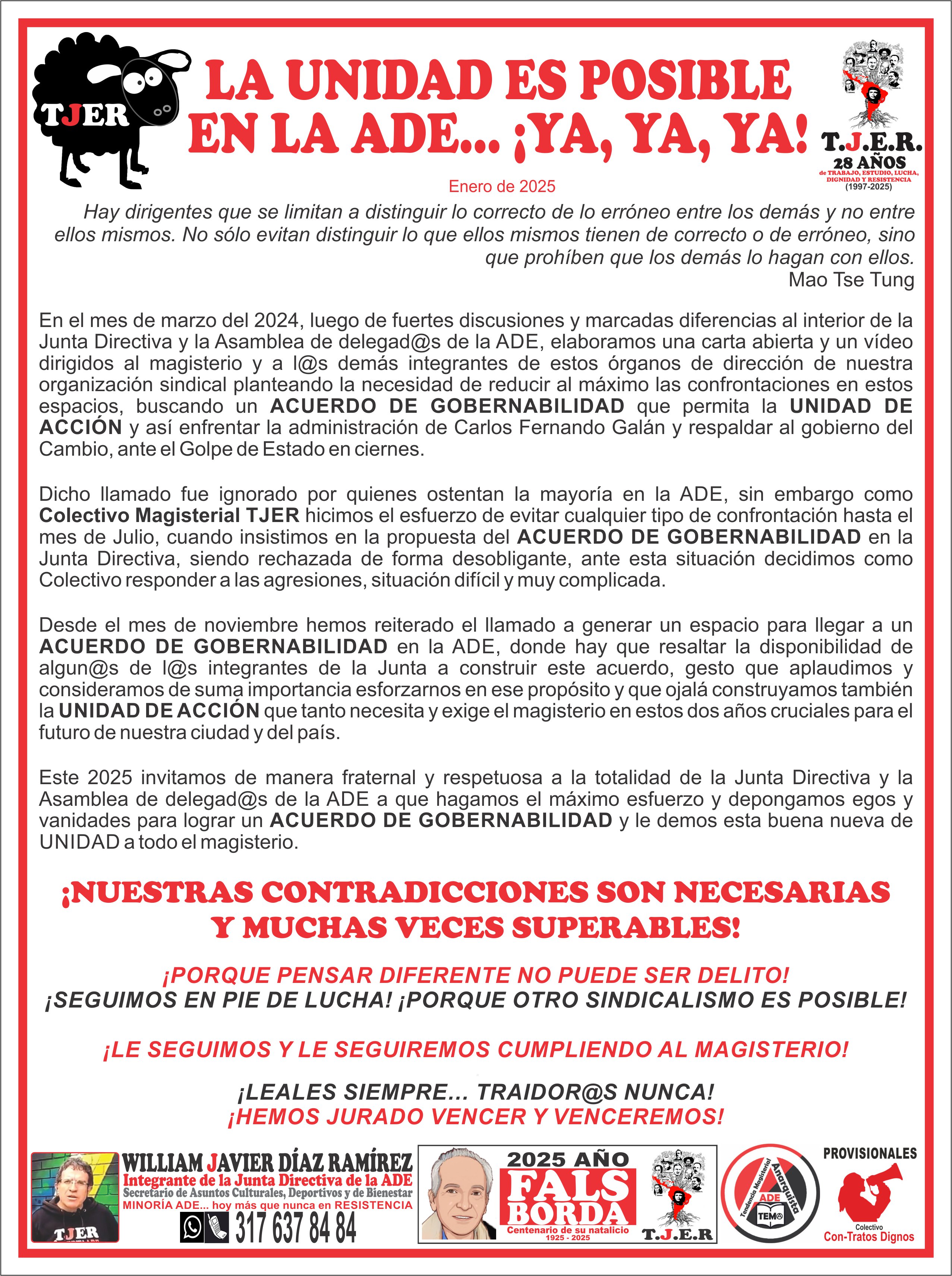 LA UNIDAD ES POSIBLE EN LA ADE… ¡YA, YA, YA!