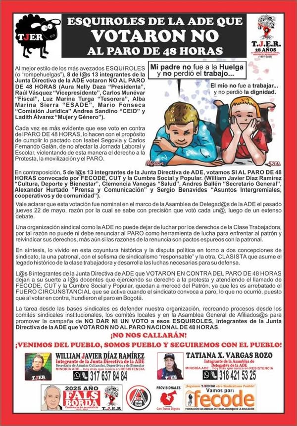 Esquiroles de la ADE que votaron NO AL PARO de 48 horas