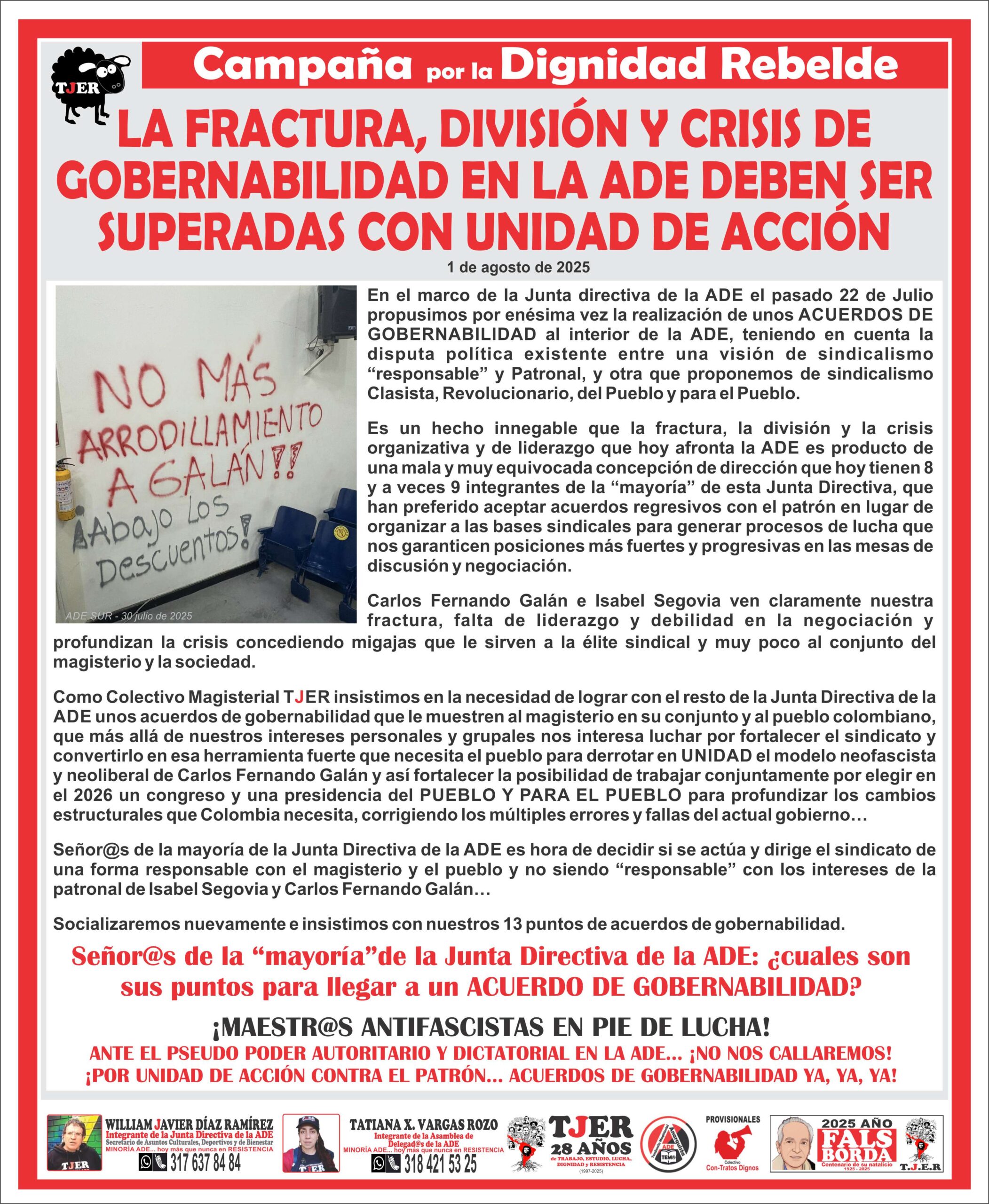 Señor@s de la mayoría de la Junta Diretiva de la ADE: ¿cuáles son sus puntos para llegar a un acuerdo de gobernabilidad?