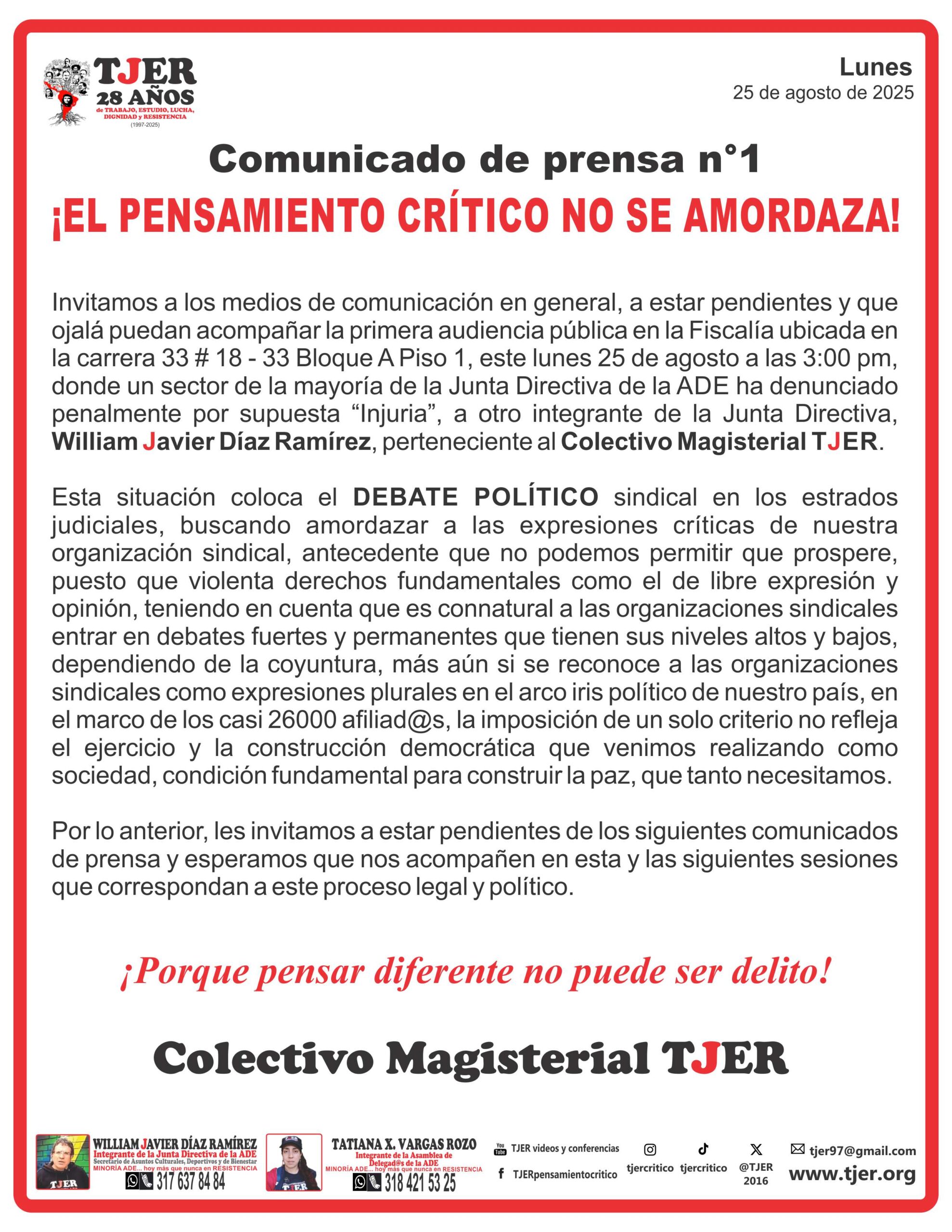 ¡El pensamiento crítico no se amordaza!