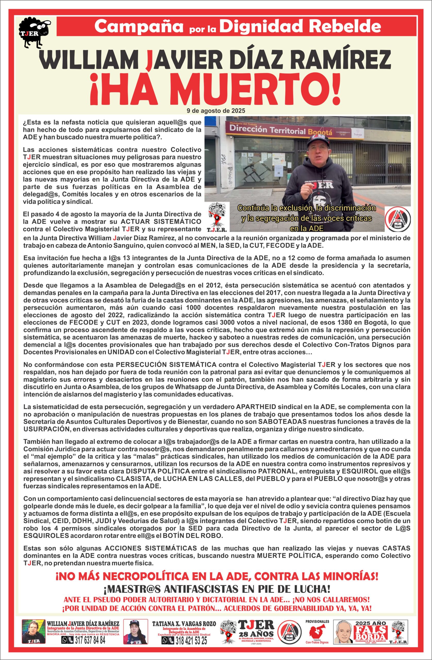 WILLIAM JAVIER DÍAZ RAMÍREZ ¡HA MUERTO!