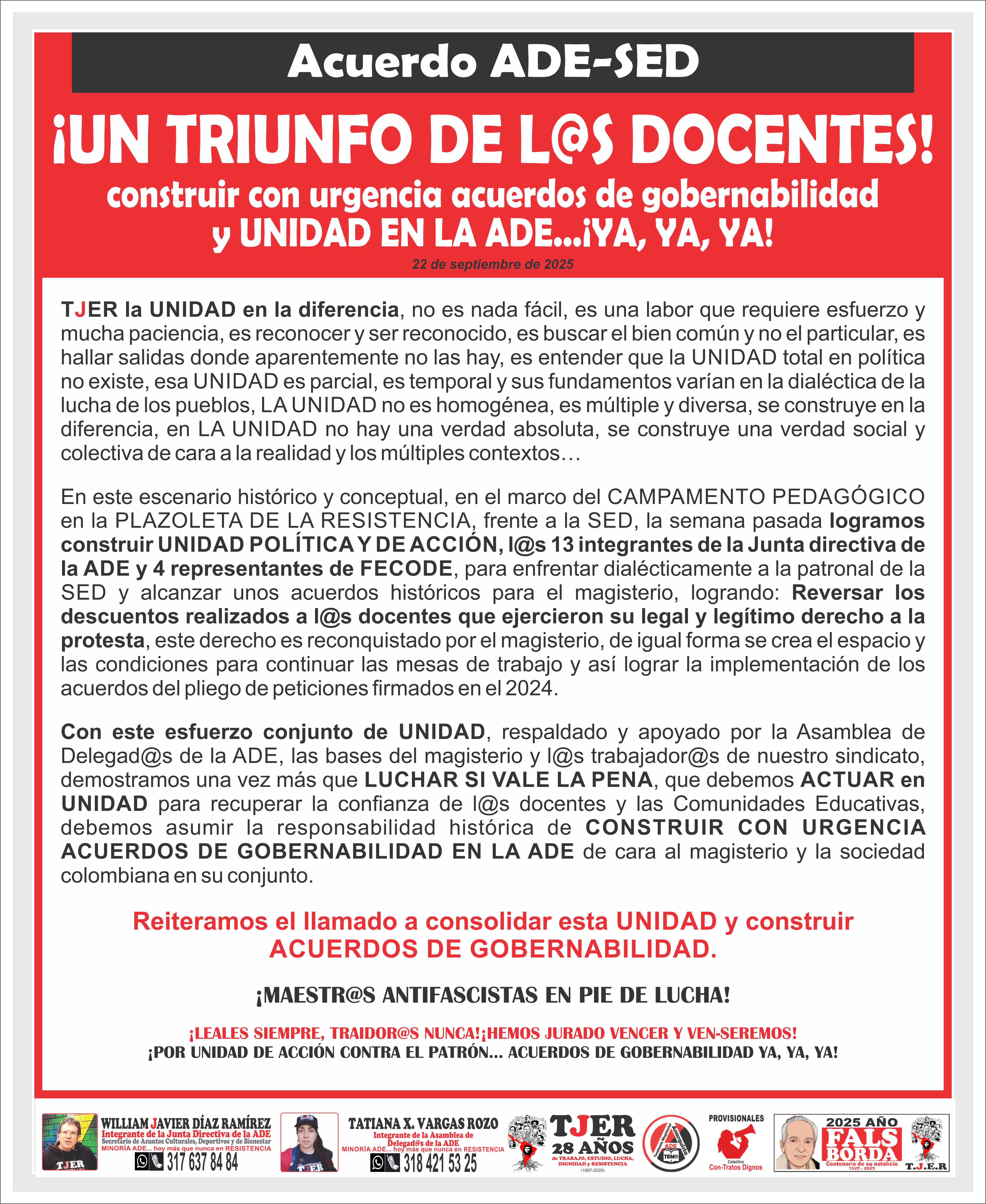 Acuerdo ADE SED: ¡Un triunfo de l@s docentes!