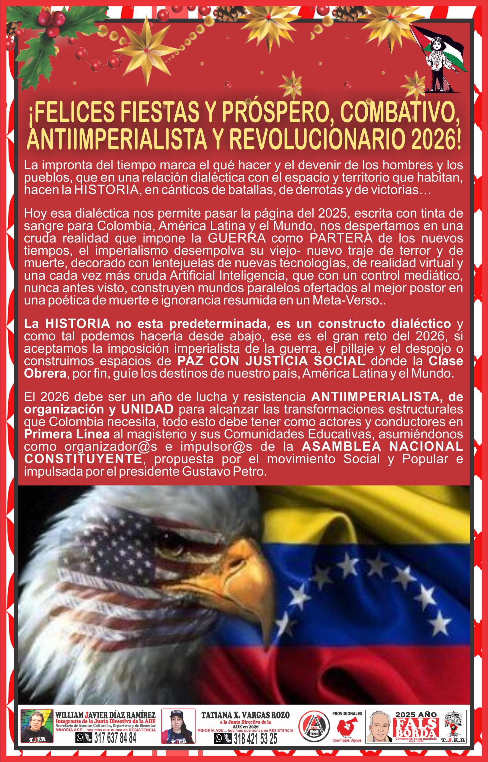 ¡FELICES FIESTAS Y PRÓSPERO, COMBATIVO,ANTIIMPERIALISTA Y REVOLUCIONARIO 2026!
