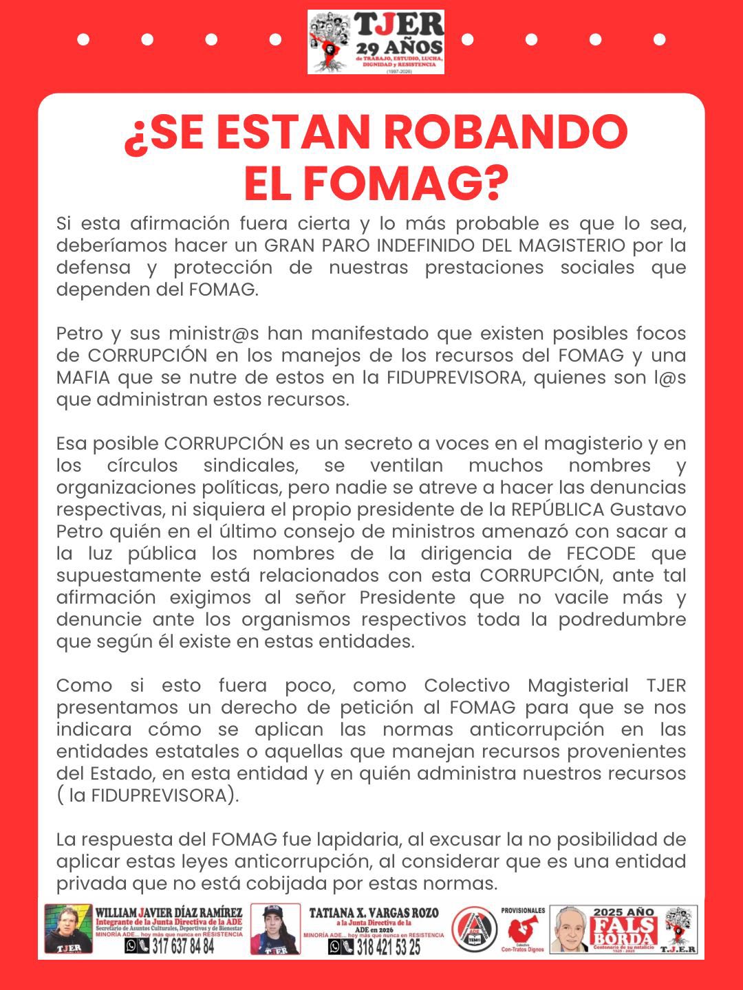 FOMAG y el Paro del Magisterio 15 de abril